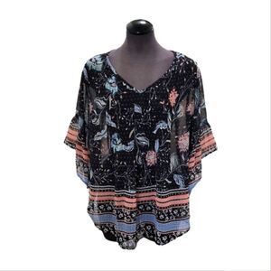 EC STYLE & COMPANY SHEER FLOWY BOHO FLORAL BLOUSE SZ.S